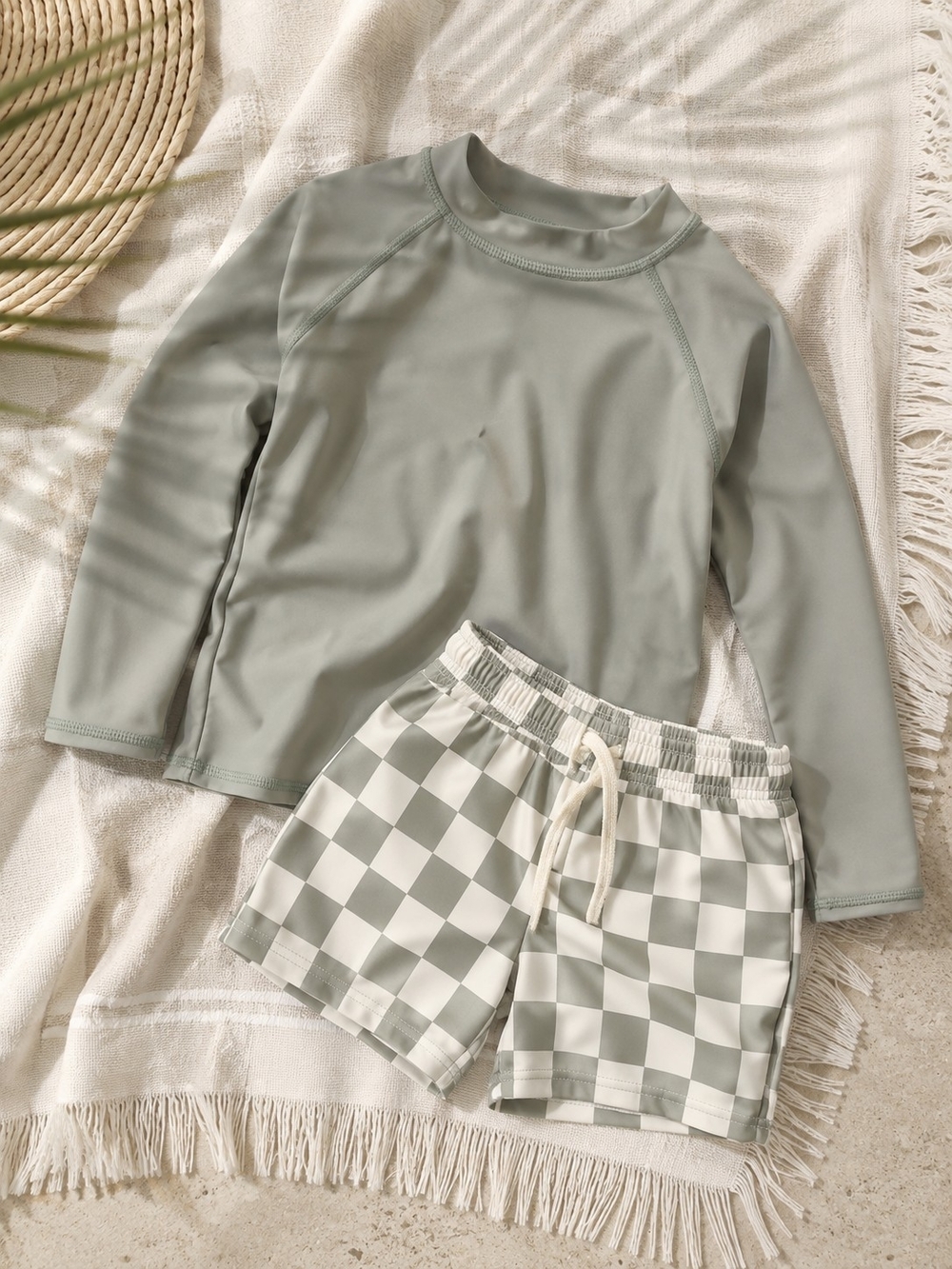 Rylee + Cru Boys Eucalyptus Sage Rash Guard Swim Shorts Set 4-5Y 5Y